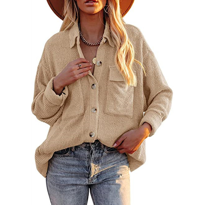 Damen Lässige Strickjacke mit Knopfleiste und Taschen R&B