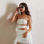 Damen trägerloses Wickelkleid mit Schnittdetails R&B