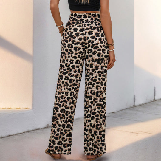 Damen Weite Leopardmuster-Hose mit elastischem Bund und Kordelzug R&B