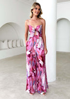 Damen Jumpsuit mit verspieltem Knotendetail und farbenfrohem Muster R&B