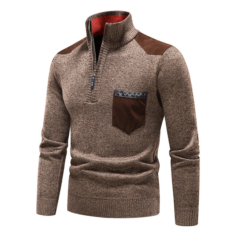 Herren hochwertiger Strickpullover mit modernem Reißverschluss und praktischer Brusttasche R&B