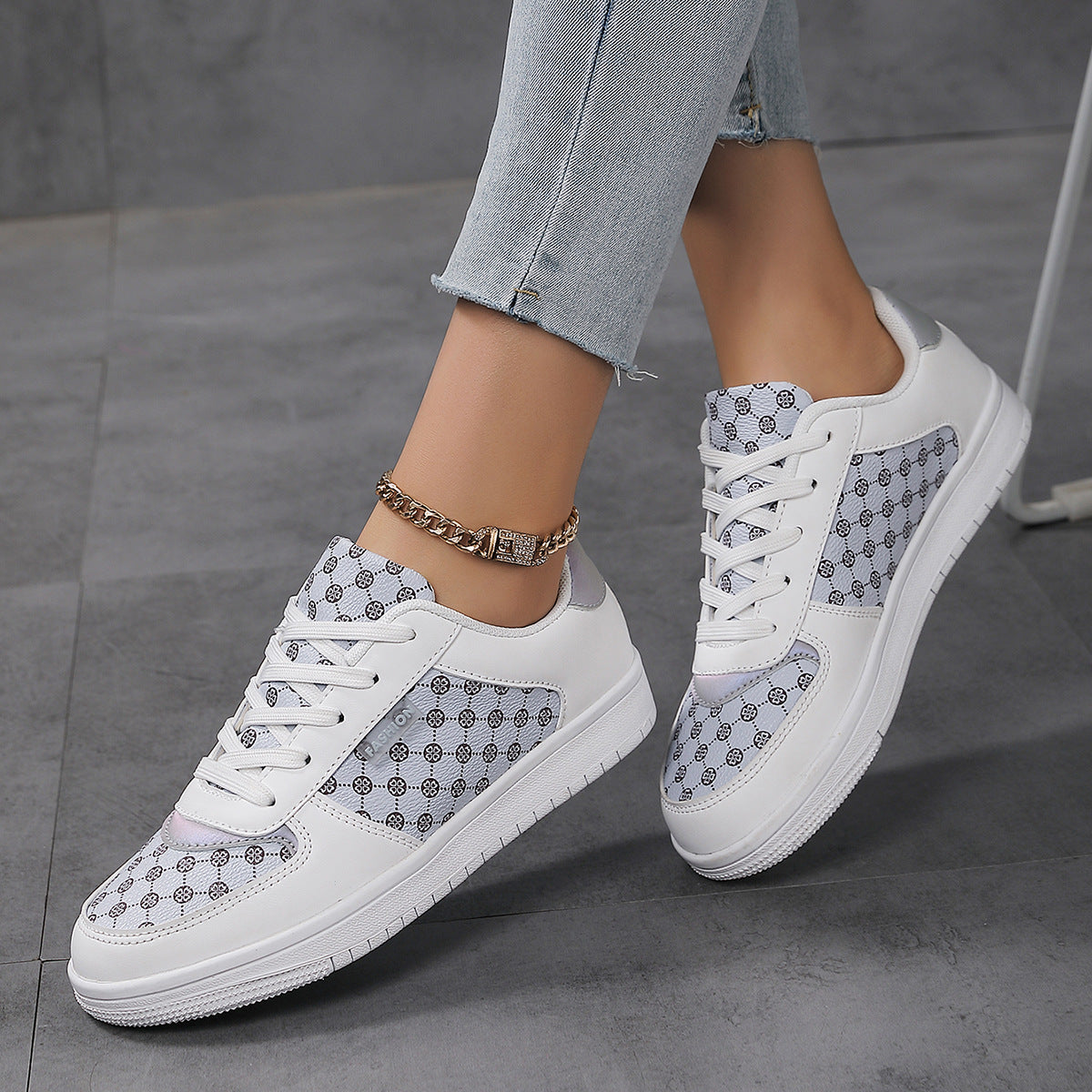 Damen modische Freizeit Sneakers mit Musterdruck und gepolsterter Sohle