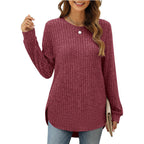 Damen lässiges Langarmshirt mit Rippstruktur und seitlichen Schlitzen R&B
