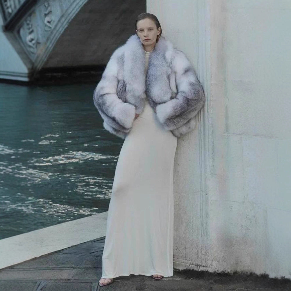 Damen luxuriöser Kunstfell-Mantel R&B