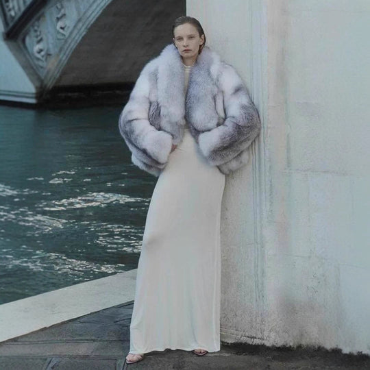 Damen luxuriöser Kunstfell-Mantel R&B