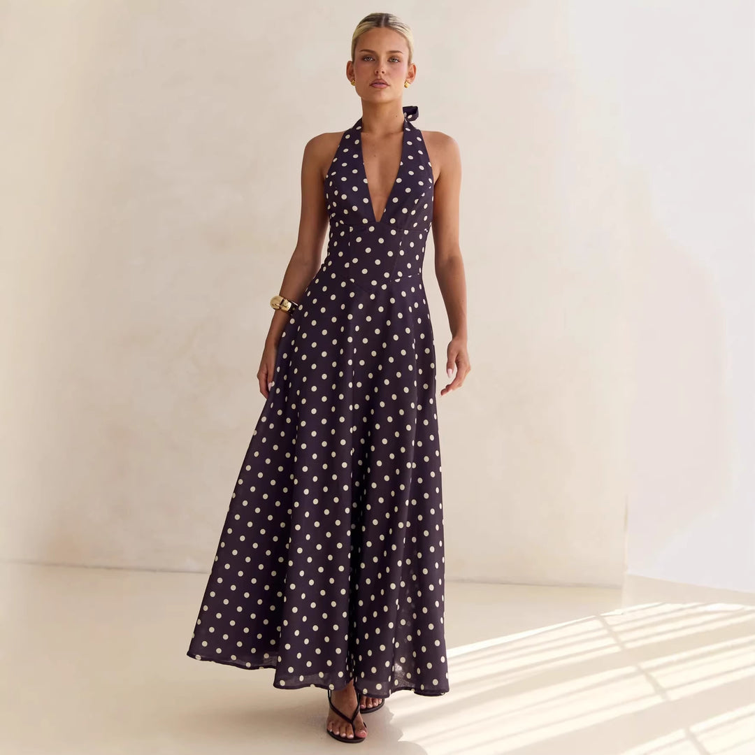 Damen Maxikleid mit tiefem V-Ausschnitt und floralen Akzenten R&B