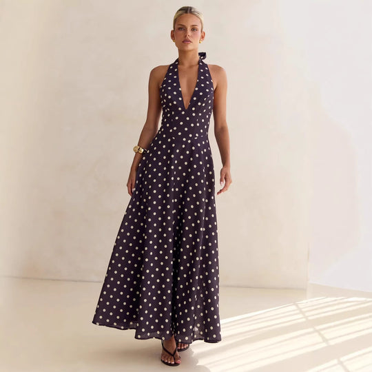 Damen Maxikleid mit tiefem V-Ausschnitt und floralen Akzenten R&B