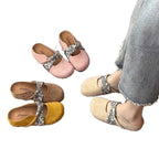 Damen komfortable Hausschuh-Slipper mit dekorativem Riemen und wärmendem Innenfutter R&B