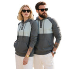 Herren Kapuzensweater mit modernem Henley-Ausschnitt und kontrastierenden Ärmeln R&B