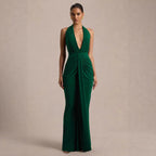 Damen Elegantes Abendkleid mit tiefem V-Ausschnitt und fließendem Schnitt R&B