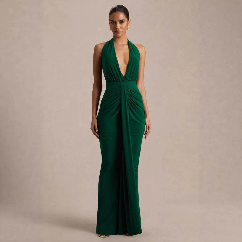 Damen Elegantes Abendkleid mit tiefem V-Ausschnitt und fließendem Schnitt R&B