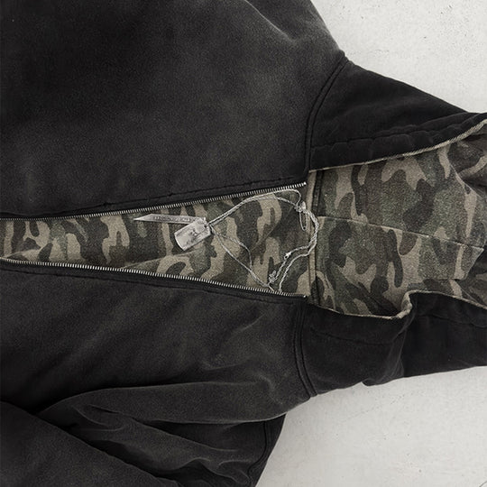 Herren nan kurz geschnittene Camouflage Kapuzenjacke im Bomberstil mit Teddyfutter und Zweiwege-Reißverschluss R&B