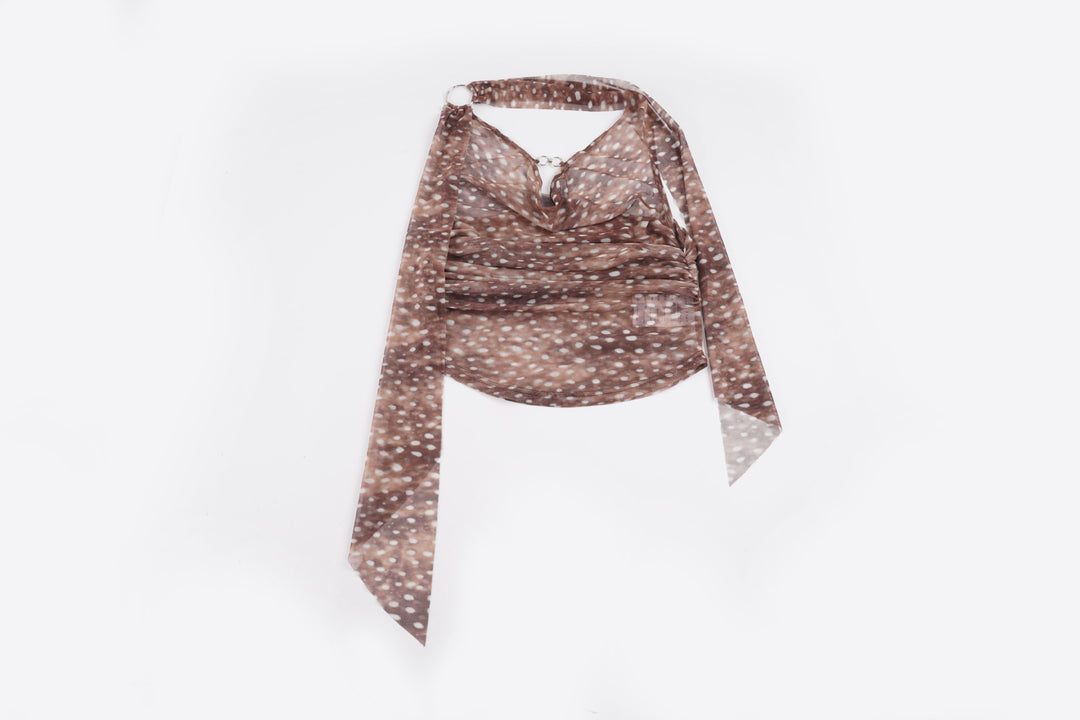 Damen modisches Wickeloberteil mit transparentem Design und langen Bändern R&B