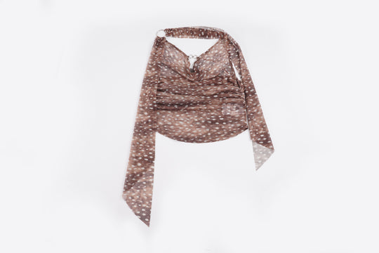 Damen modisches Wickeloberteil mit transparentem Design und langen Bändern R&B