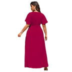 Damen Maxikleid mit tiefem V-Ausschnitt und tailliertem Schnitt R&B