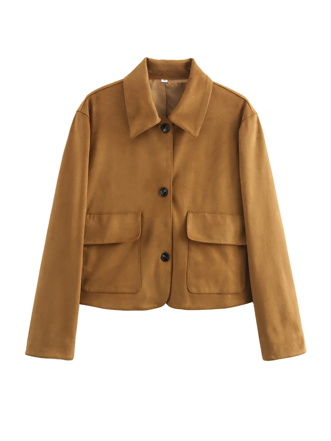 Damen modische Kurzjacke aus hochwertigem Wildlederimitat mit praktischen Taschen R&B