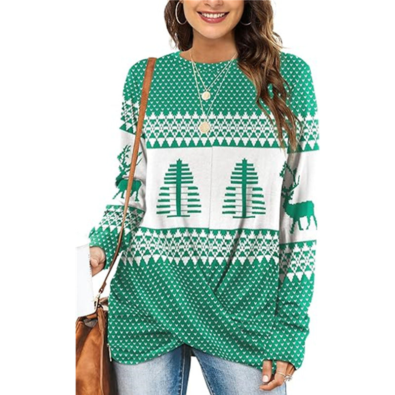 Damen Gemusterter Winterpullover mit Rundhalsausschnitt R&B