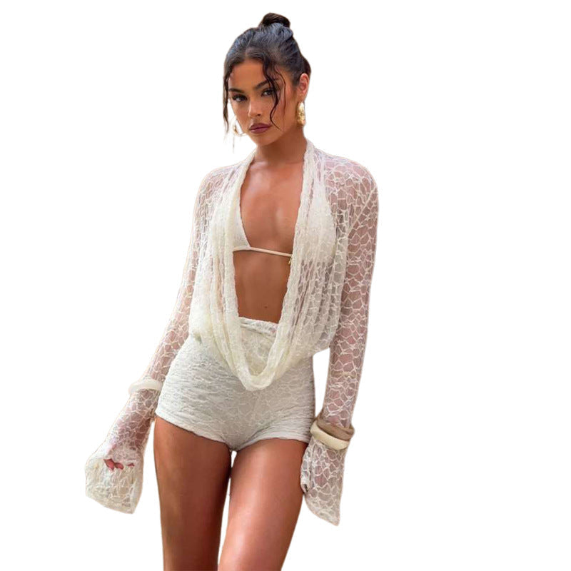 Damen Elegante und luftige Strandbekleidung mit transparenter Spitze R&B