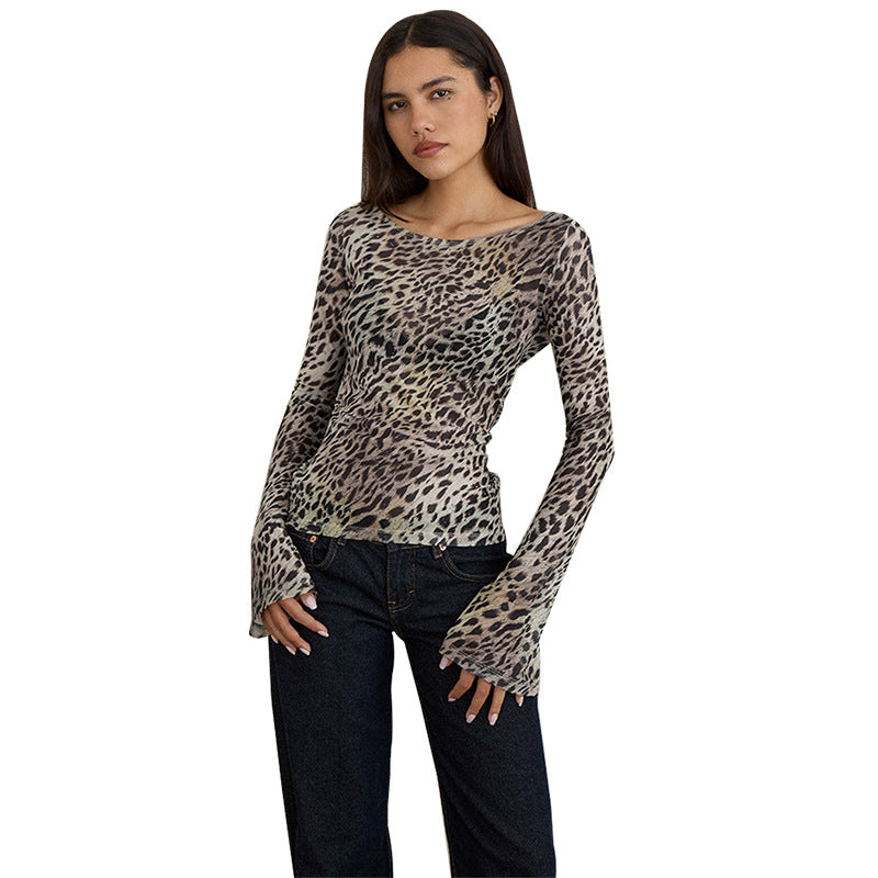 Damen Langarmshirt mit transparenten Tiermuster R&B