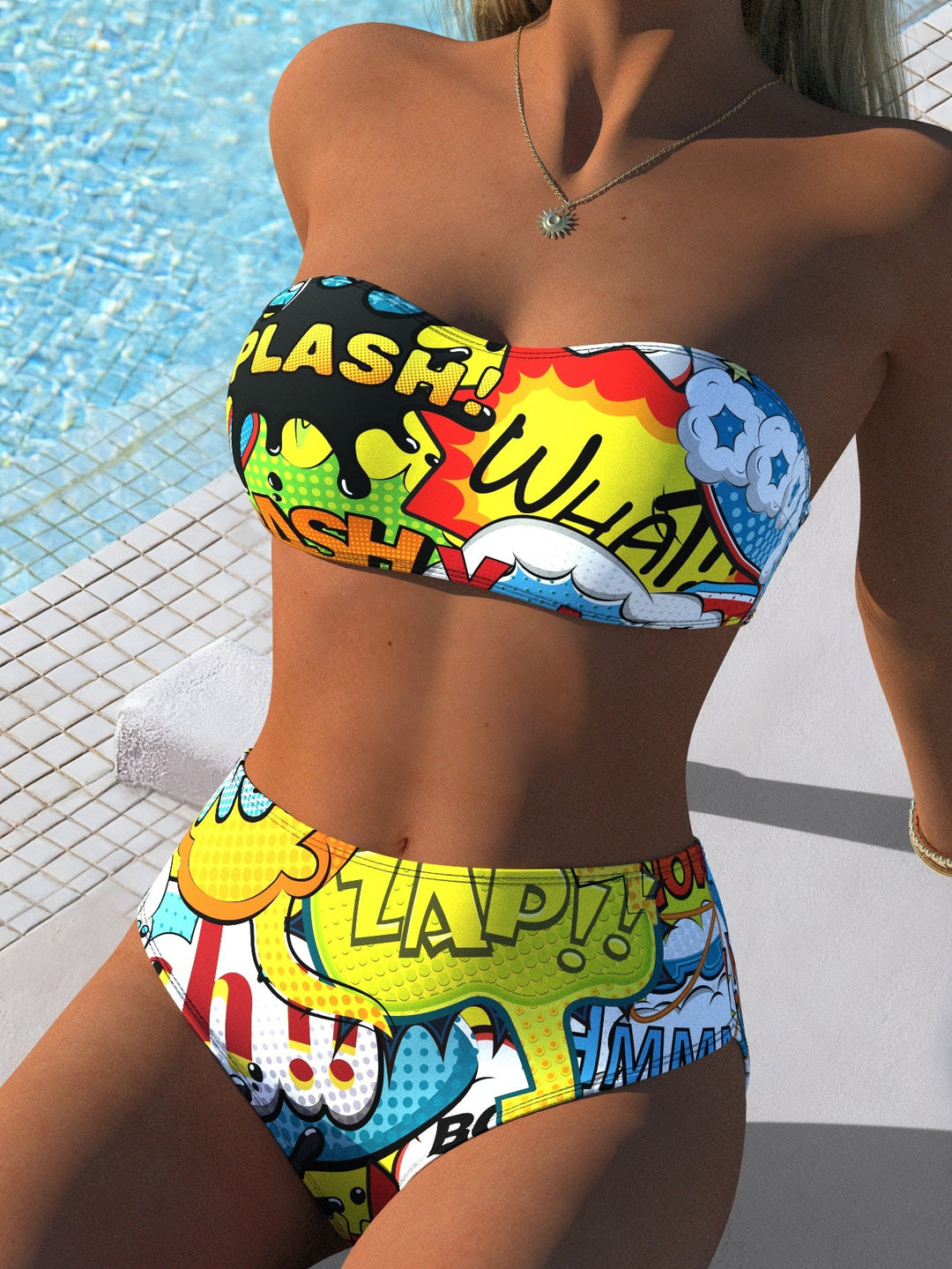 Damen Bandeau Bikini-Set mit tierischem Muster und hohem Taillenbund R&B