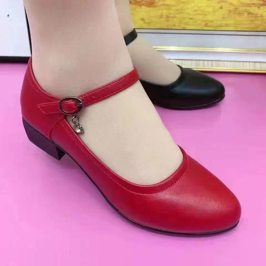 Damen elegante Ballerinas mit modischem Riemen und bequemem Blockabsatz R&B