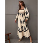 Damen Maxikleid mit Puffärmeln und elegantem Stickmuster R&B