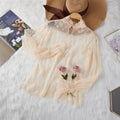 Damen Elegante transparente Bluse mit Spitzenapplikationen