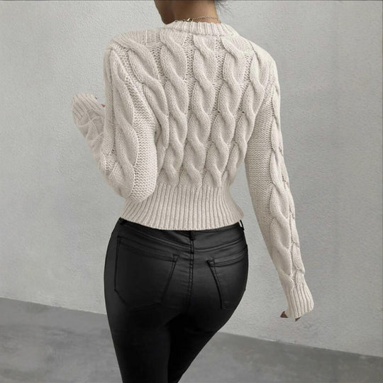 Damen Grobstrick Pullover mit Zopfmuster R&B
