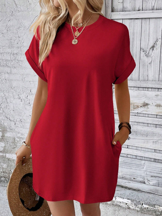 Damen Lockeres T-Shirt-Kleid mit praktischen Taschen und lässigem Design R&B