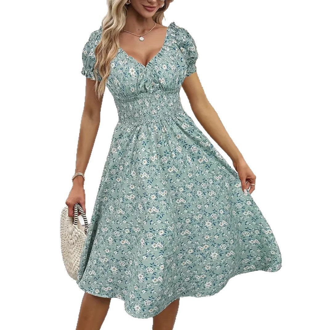 Damen Sommerliches Maxikleid mit voluminösen Puffärmeln und elastischem Taillenbund R&B