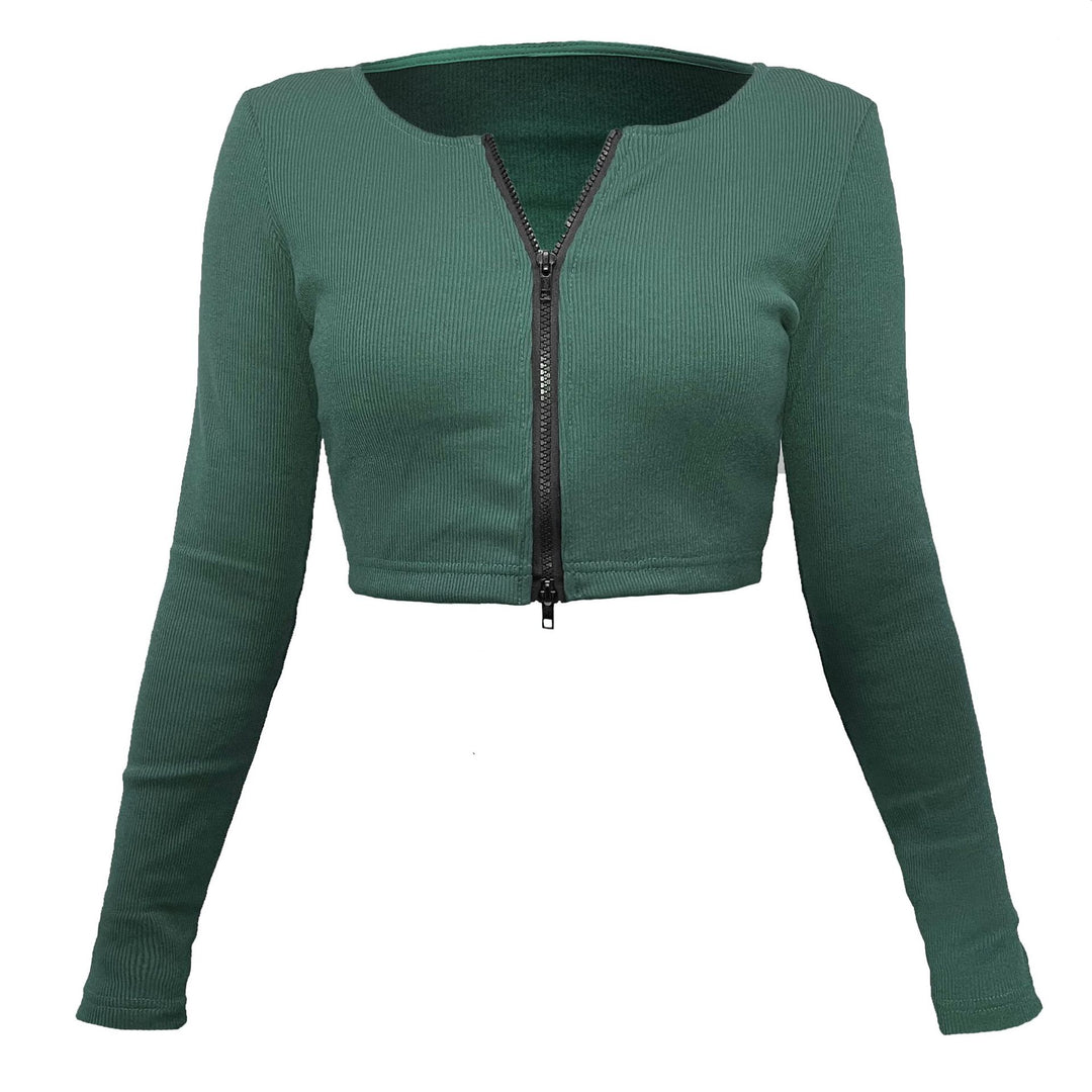 Damen modische Cropped Jacke mit Reißverschluss R&B