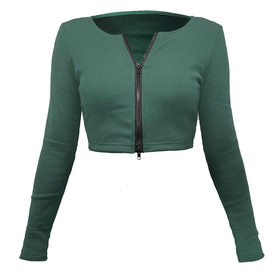 Damen modische Cropped Jacke mit Reißverschluss R&B