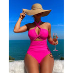 Damen Hochgeschnittener Cut-Out Badeanzug mit verstellbaren Trägern R&B