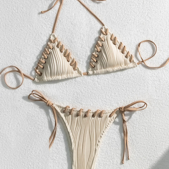 Damen Triangel-Bikini mit kontrastierenden Schnürdetails R&B