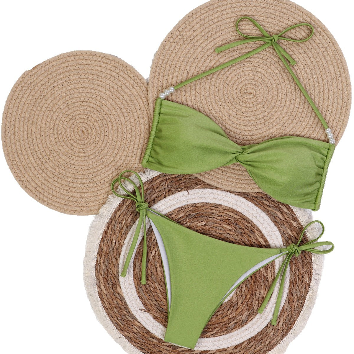 Damen Bandeau-Bikini mit eleganten Perlenschnüren R&B