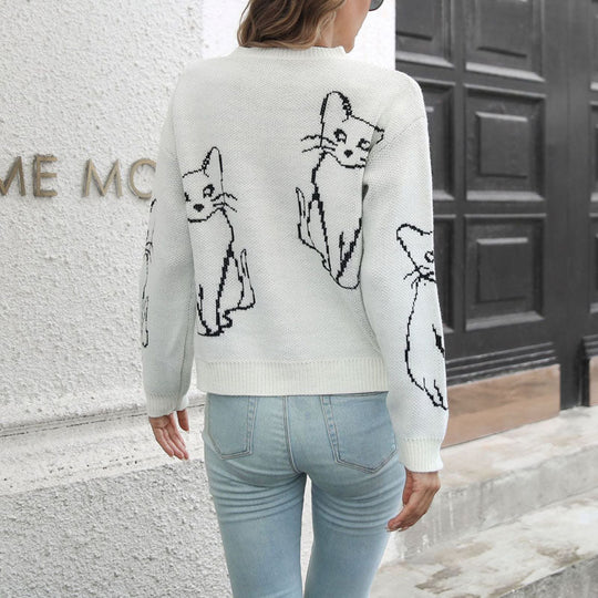 R&B | Verspielter Strickpullover Mit Katzenmuster