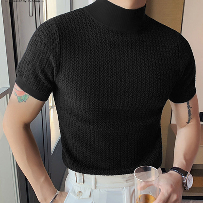 Herren nan Kurzarm Feinstrickshirt mit Stehkragen R&B