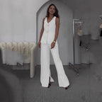 Damen elegantes Hosenanzug-Set mit tailliertem Blazer und weit geschnittenen Hosen R&B
