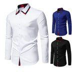 Herren elegantes Langarmhemd mit kreativem Kragen und kontrastierenden Details R&B