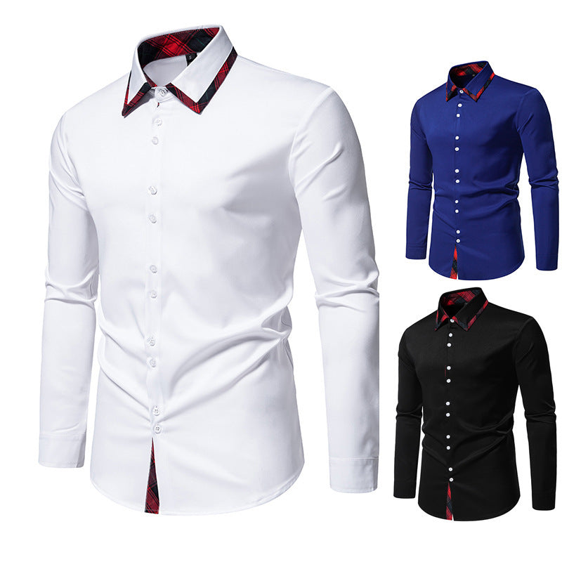 Herren elegantes Langarmhemd mit kreativem Kragen und kontrastierenden Details R&B