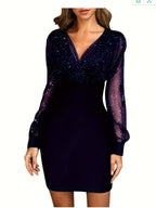 Damen Glitzerndes Cocktailkleid mit transparenten Ärmeln R&B