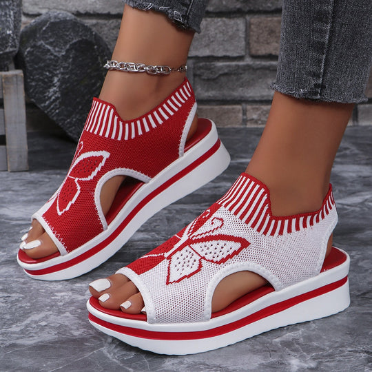 Damen Sportliche Plateau-Sandalen mit modischem Schmetterlingsmotiv R&B