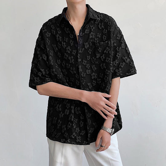 Herren Kurzarmhemd mit floralem Texturmuster R&B