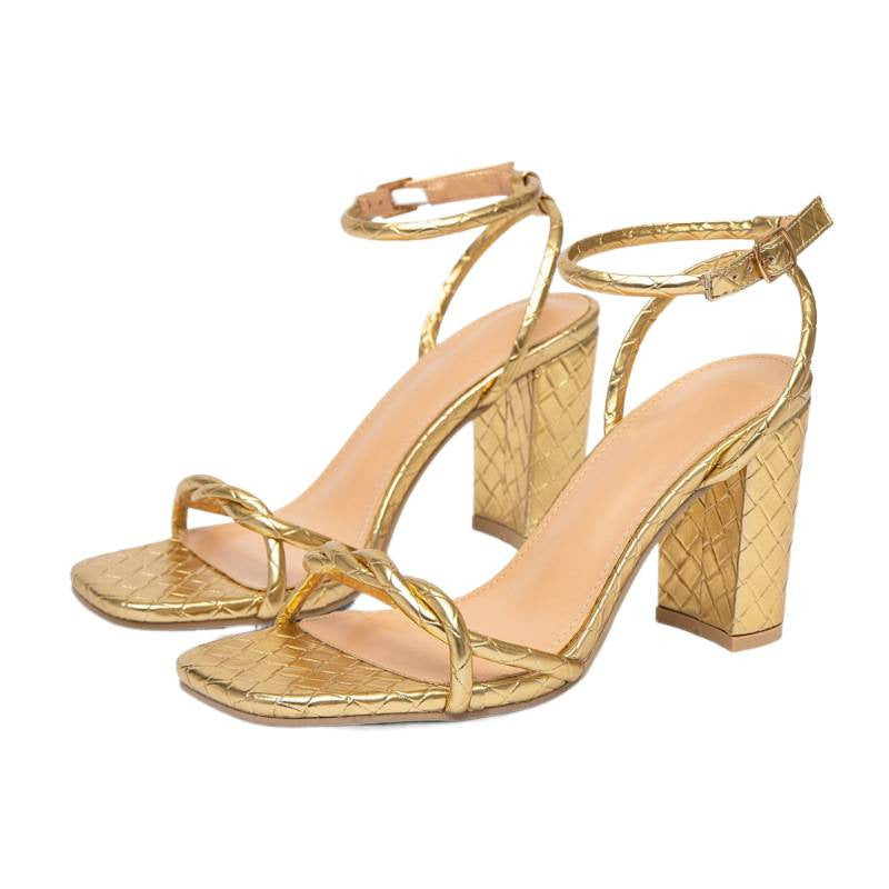 Damen Glamouröse Riemchen-Sandalen mit geflochtenem Detail und Blockabsatz R&B