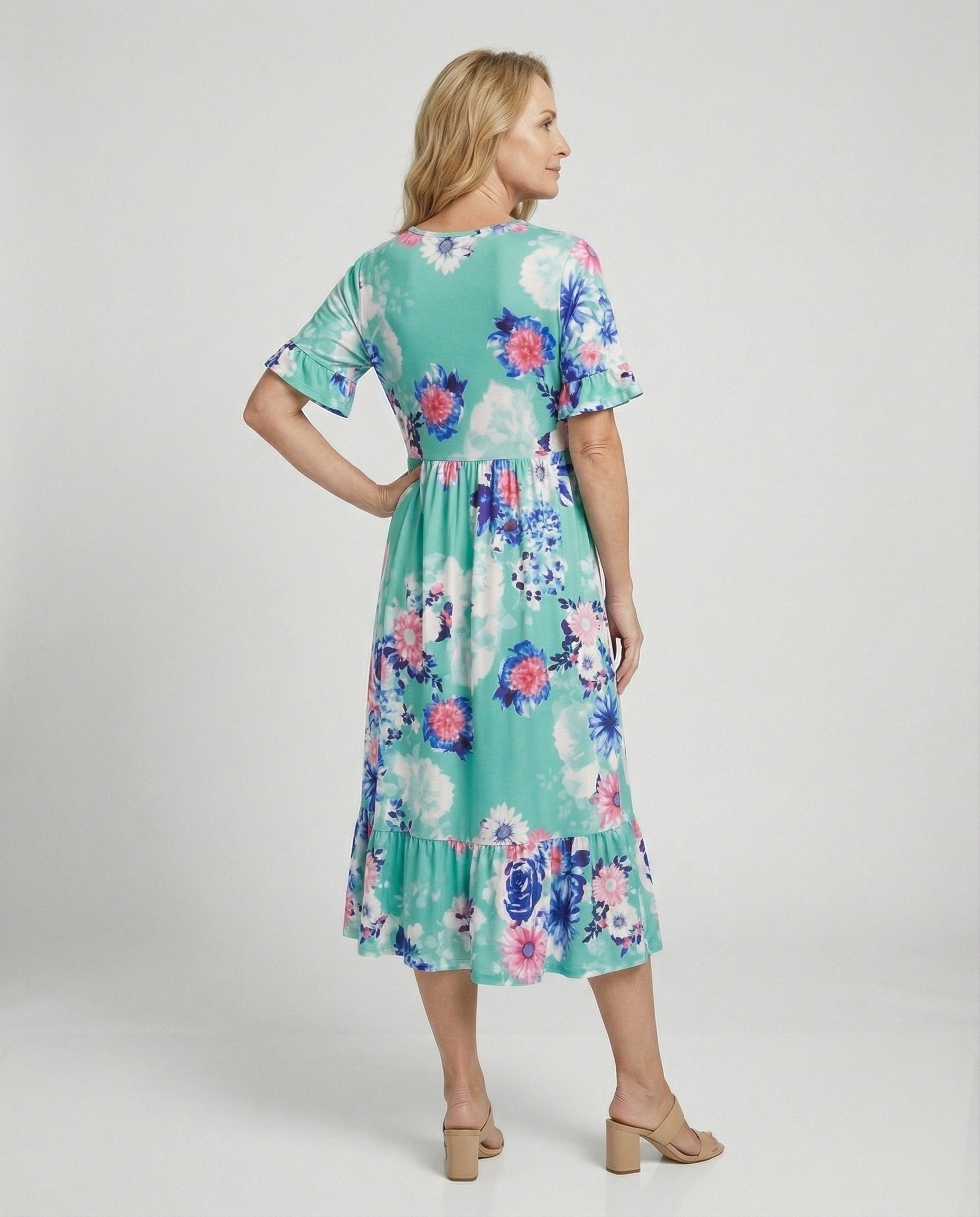 Damen Midikleid floral schwingend
