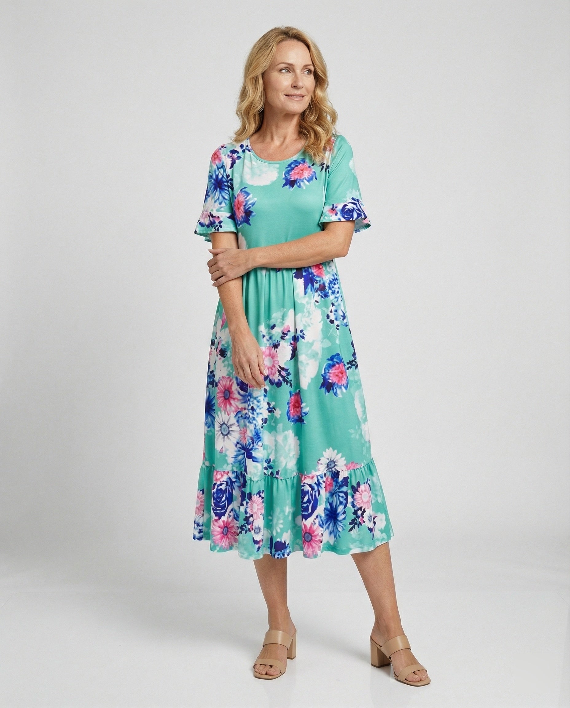 Damen Midikleid floral schwingend