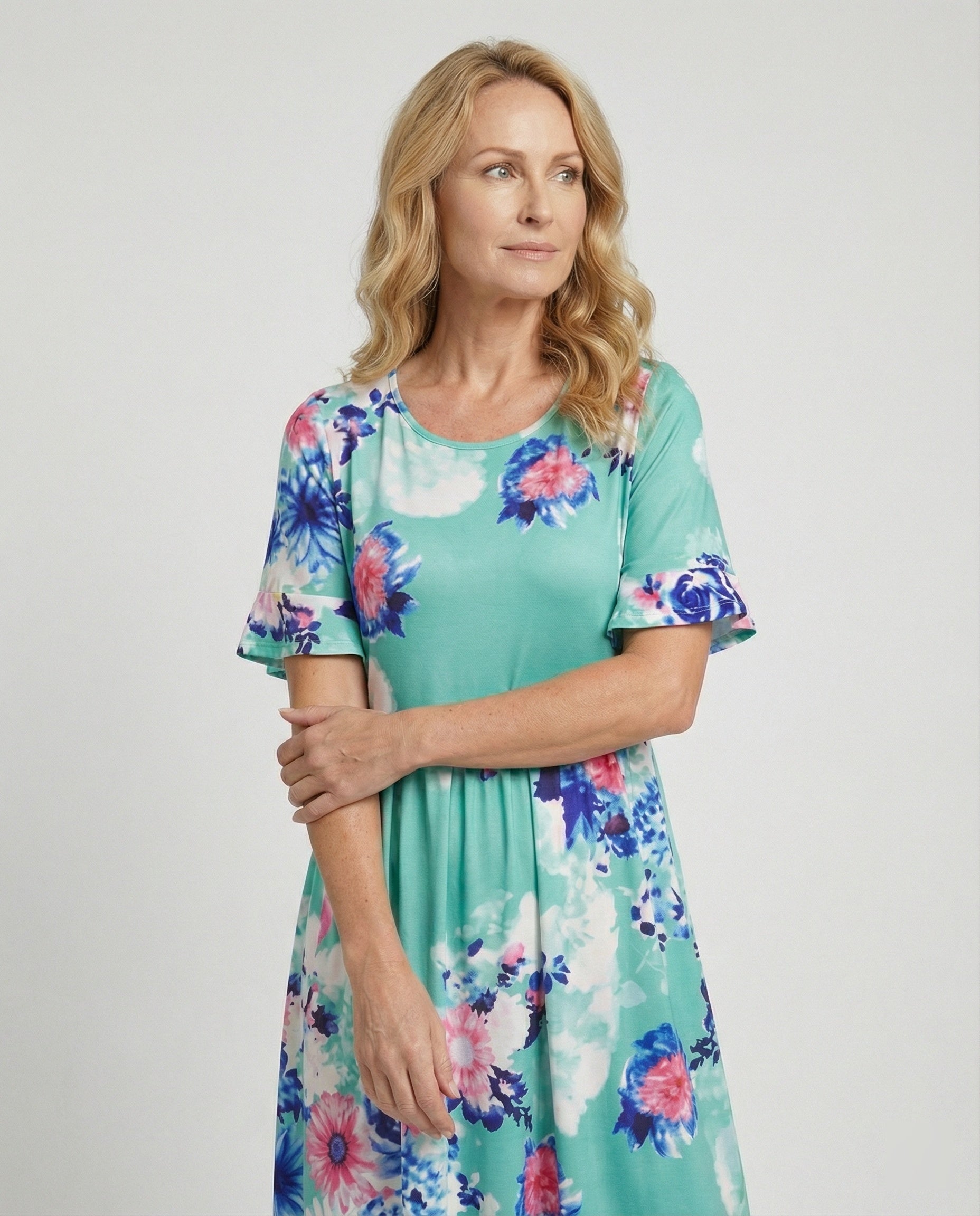 Damen Midikleid floral schwingend