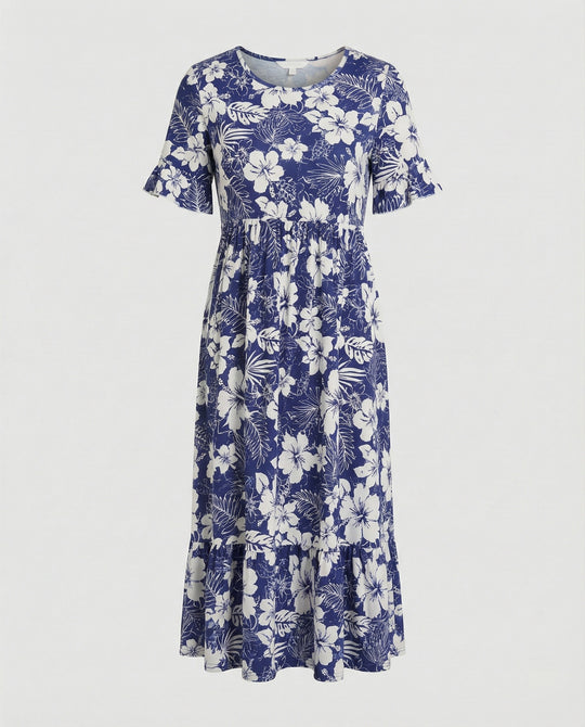 Damen Midikleid floral schwingend