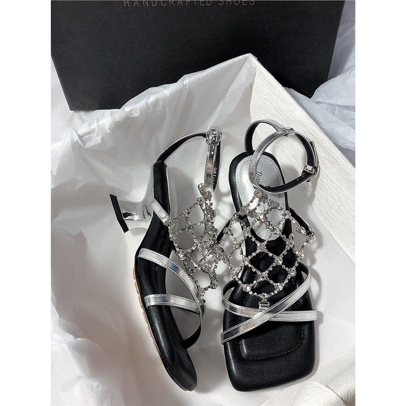 Damen elegante Sandalen mit dekorativem Strassbesatz R&B