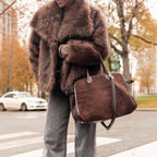 Damen Luxuriöse Kunstfelljacke mit voluminösen Ärmeln und breitem Revers R&B